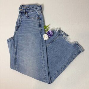 American Eagle Super High Rise Wide Leg Jeans Womens 00 Short Distressed Raw Hem